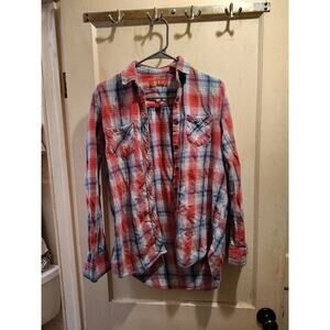 BTC Bay Trading Co Plaid Flannel Shirt Womens L Convertible Sleeve
